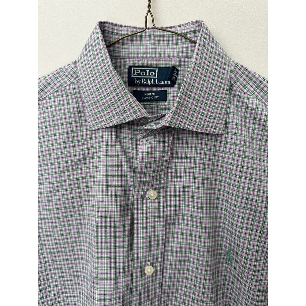 Large Men Polo Ralph Lauren Regent Classic Fit shirt Purple Green Plaid